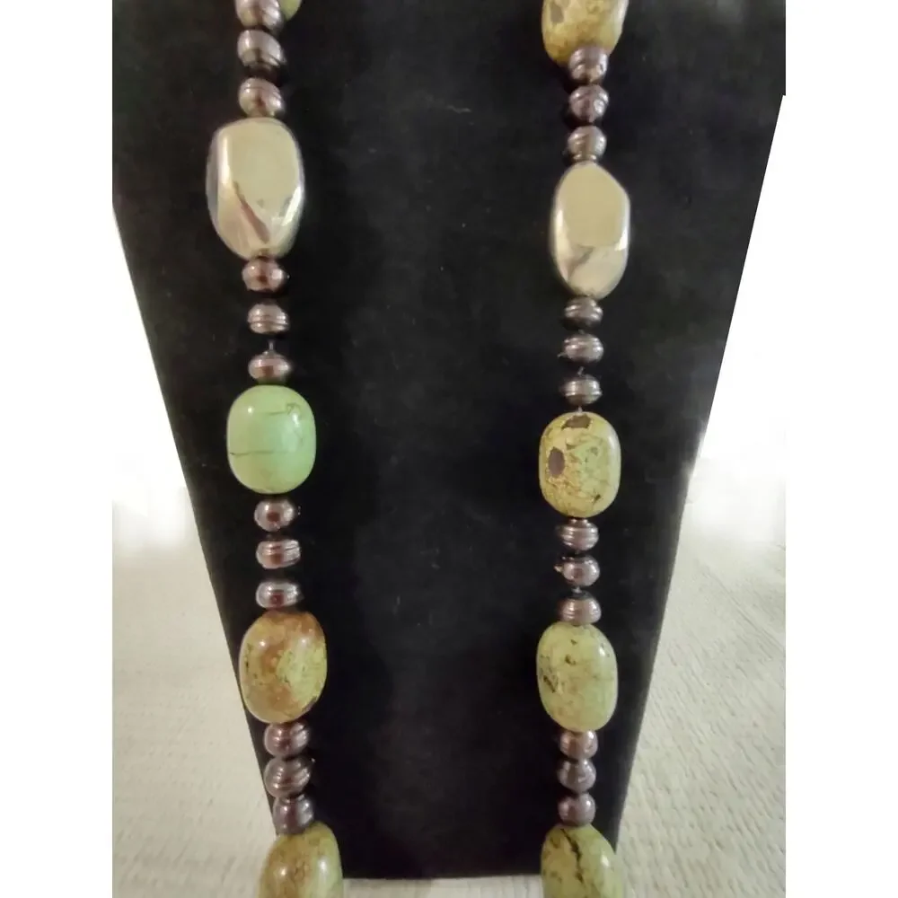 Chunky Jasper Stone Statement Necklace Organic Stones Beads Southwestern Silver